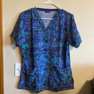 Blue and Green Patterned Short Sleeve Top